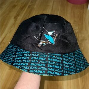 San Jose Sharks Kids Bucket Hat - Black and Teal REVERSIBLE HAT